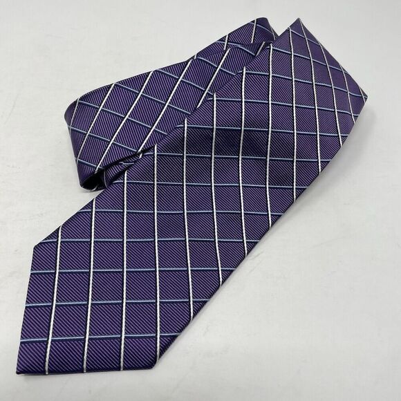 JOS A BANK Neck Tie Men 100% Silk NEW Purple Check Executive Collection - Picture 1 of 6